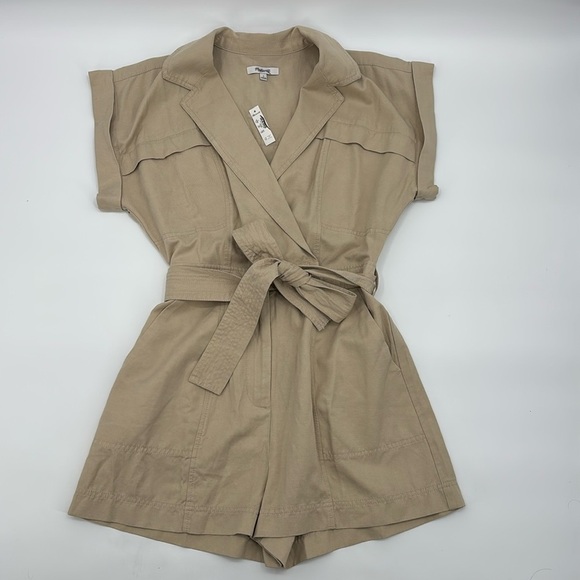 Madewell Tie-Waist Muscle Tank Romper in Summer Dune size 6 NWT NQ584 - Picture 7 of 13